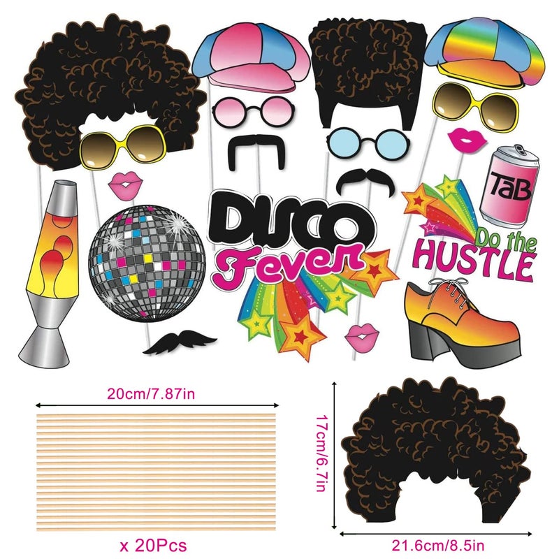 Medoore 70's Photo Booth Props, 1970s Disco Throwback Party Theme Decorations, 20 Pieces with Wooden Sticks for Hippie, Disco Fever, Woodstock Party - Image 2